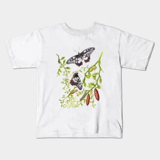 Dainty Swallowtail Butterfly Life Cycle on Native Lime - Dark Background Kids T-Shirt